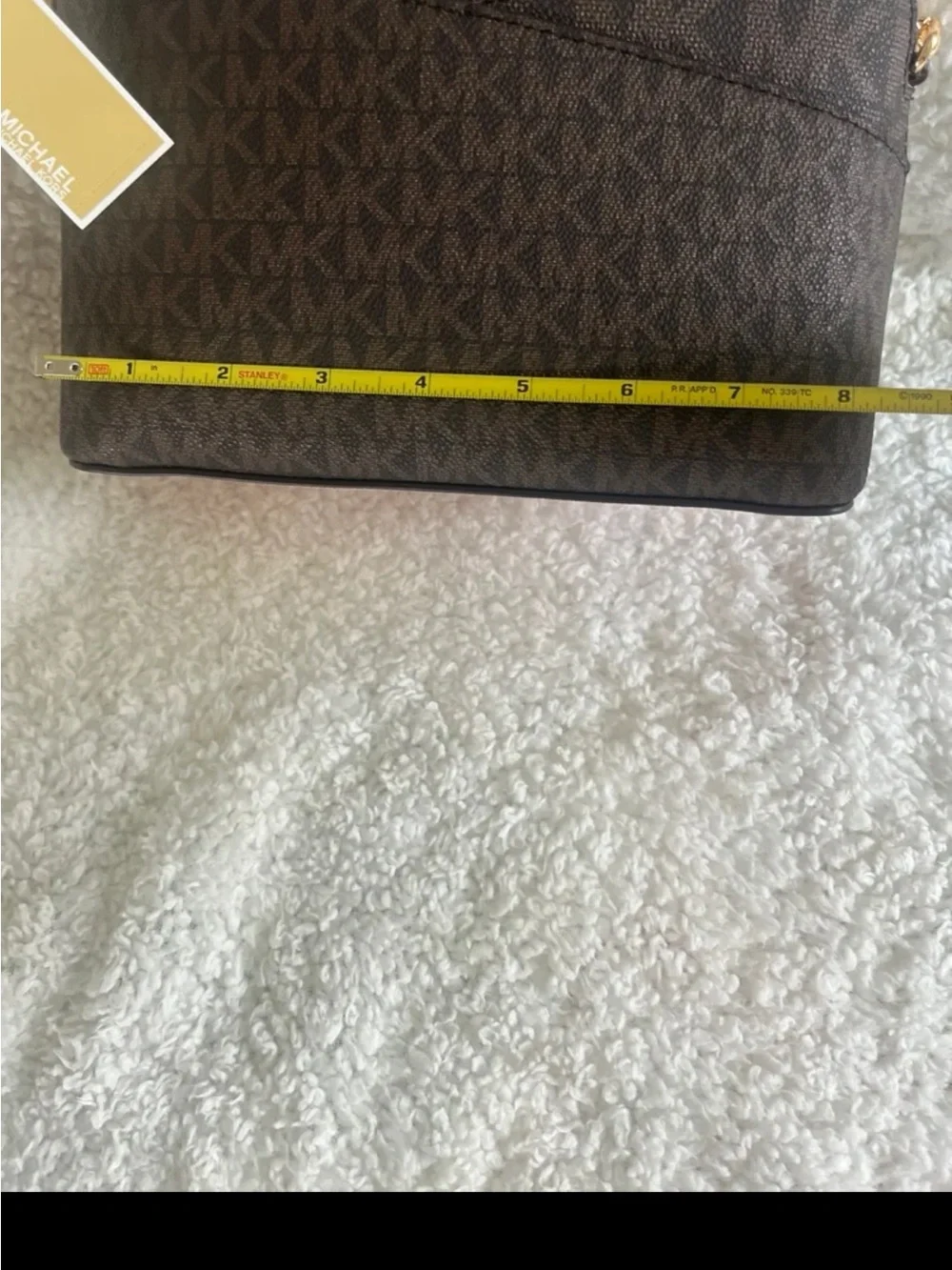 Michael Kors Brown Monogram Crossbody with Pink Trim and Gold Chain Brand new .